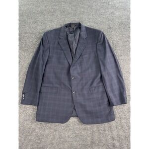 Jos. A Bank Suit Jacket 46 L Blue Wool Windowpane Check Designer Signature Gold